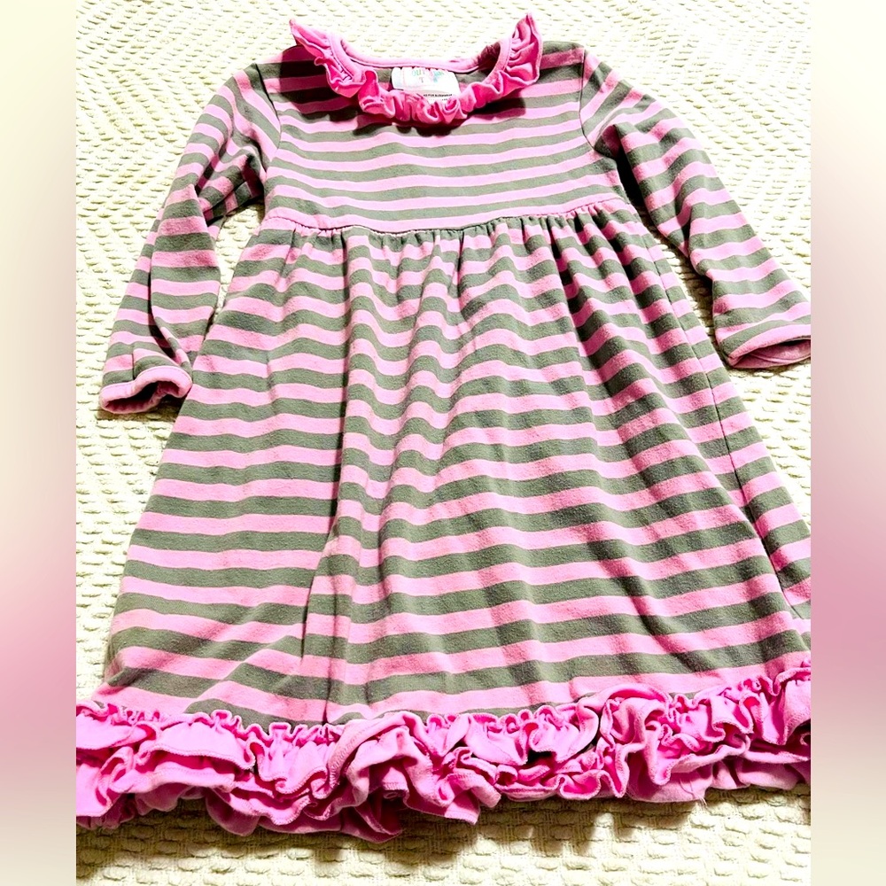 Pink and Gray Striped Kids Casual Dress